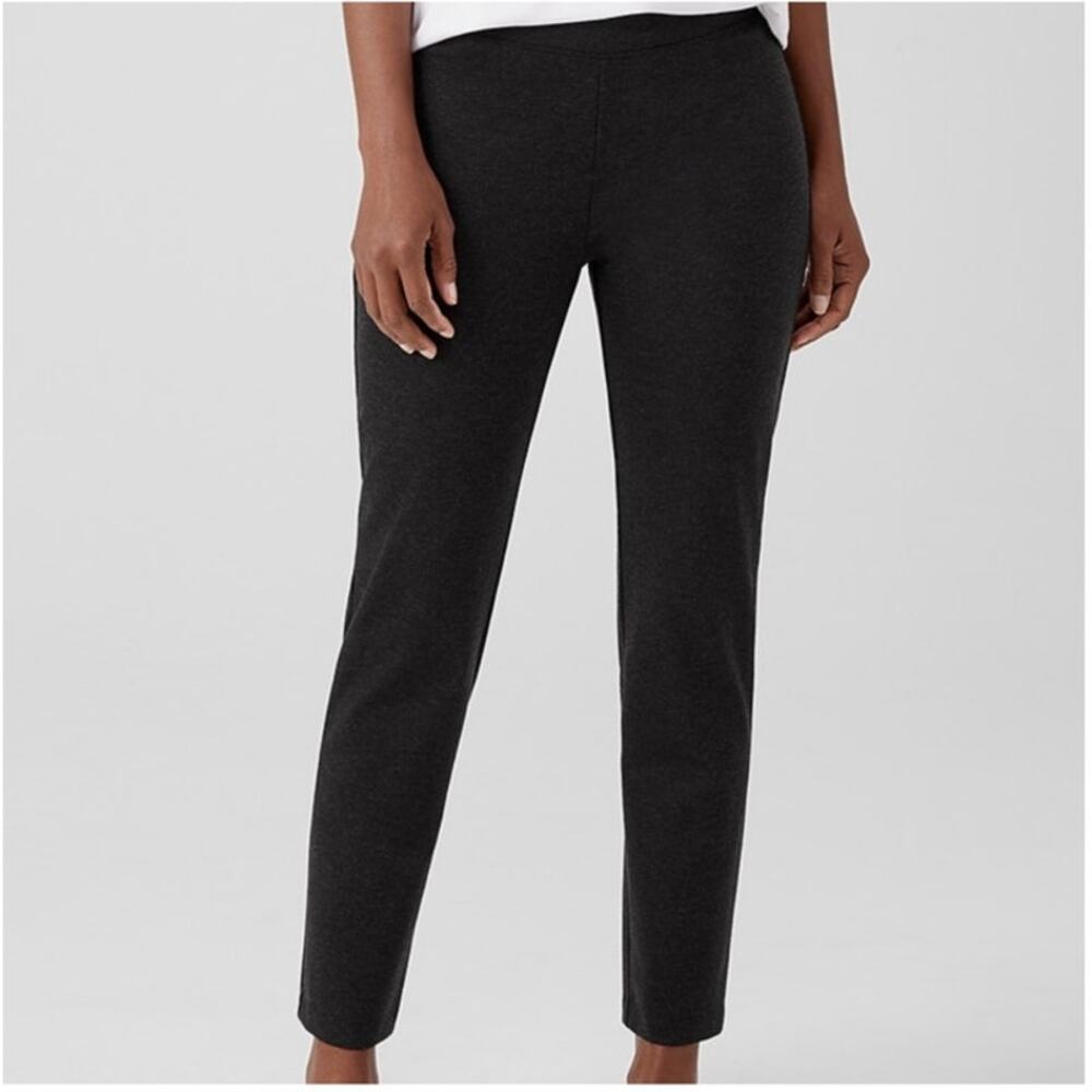 Eileen Fisher Black Stretch Knit Pants Womens Medium Pull-On Slim Ankle Career